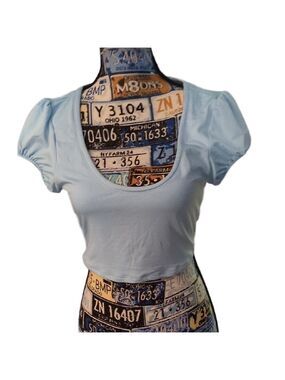Question Mark? Light Blue Crop Top With Tie On Back Size Small